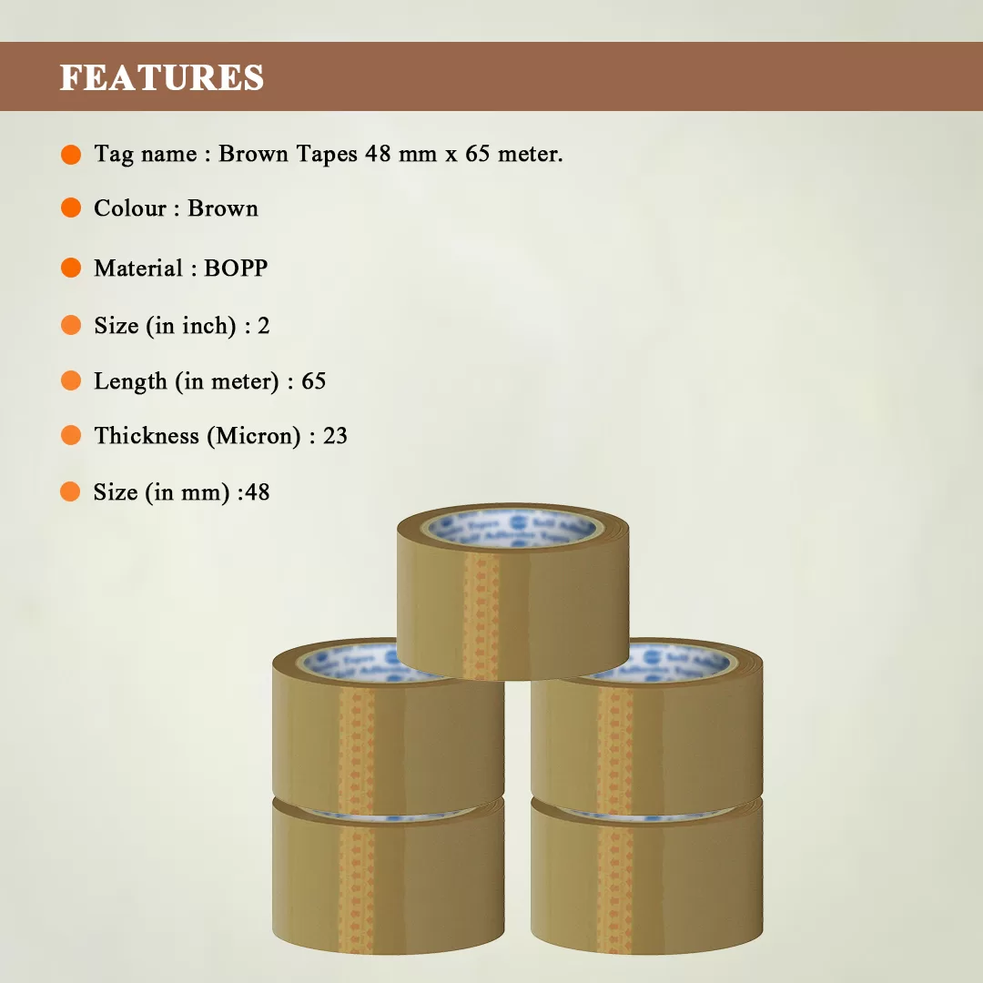 Adhesive BOPP Brown Tape 2″ X 65 Meters – Pack of 5 4