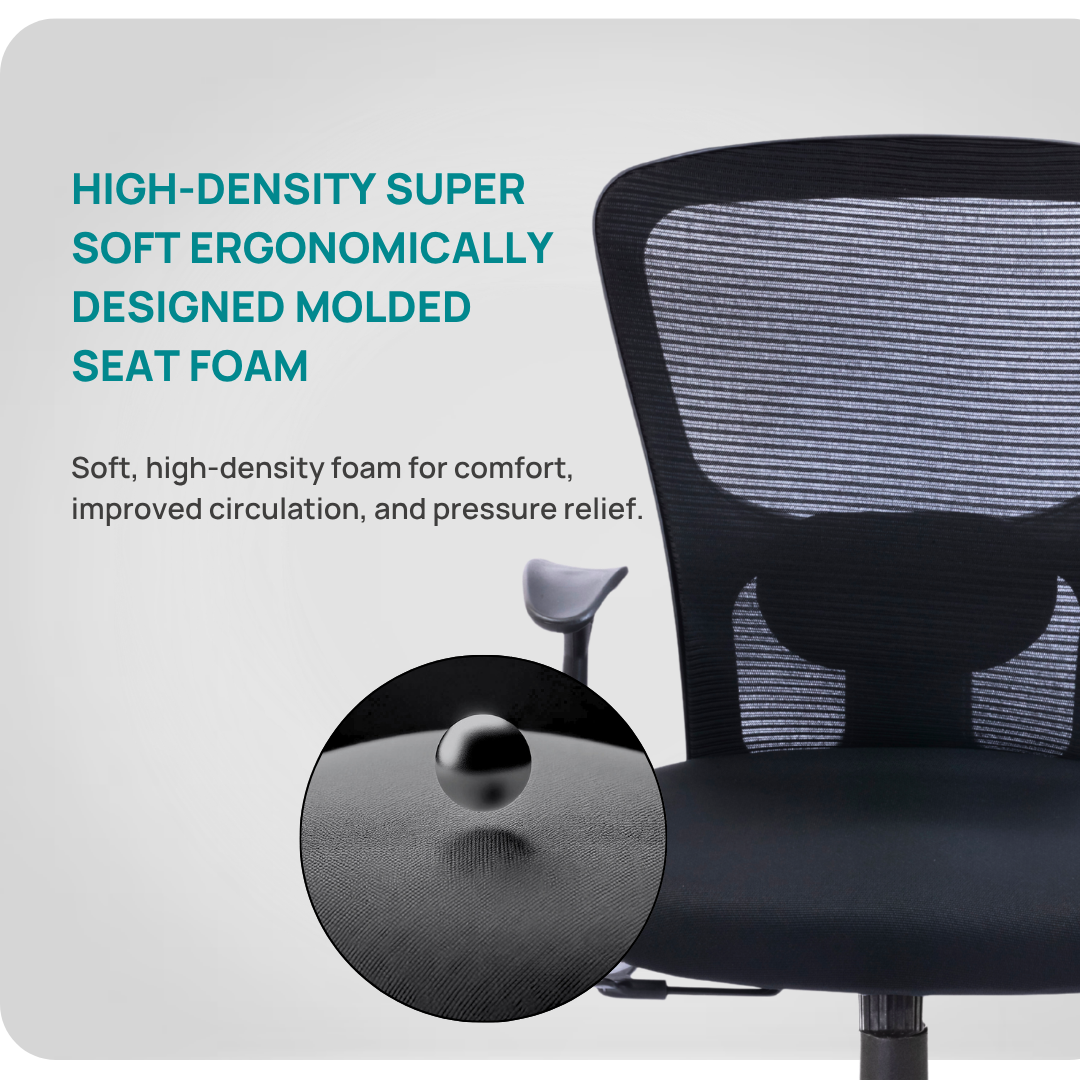 HUMAN METHOD VIBE Elite Series Office Chair Ergonomic Mid Back with Designer T-Shaped Fixed Wide Arms Black, HMVS02-EC01 3