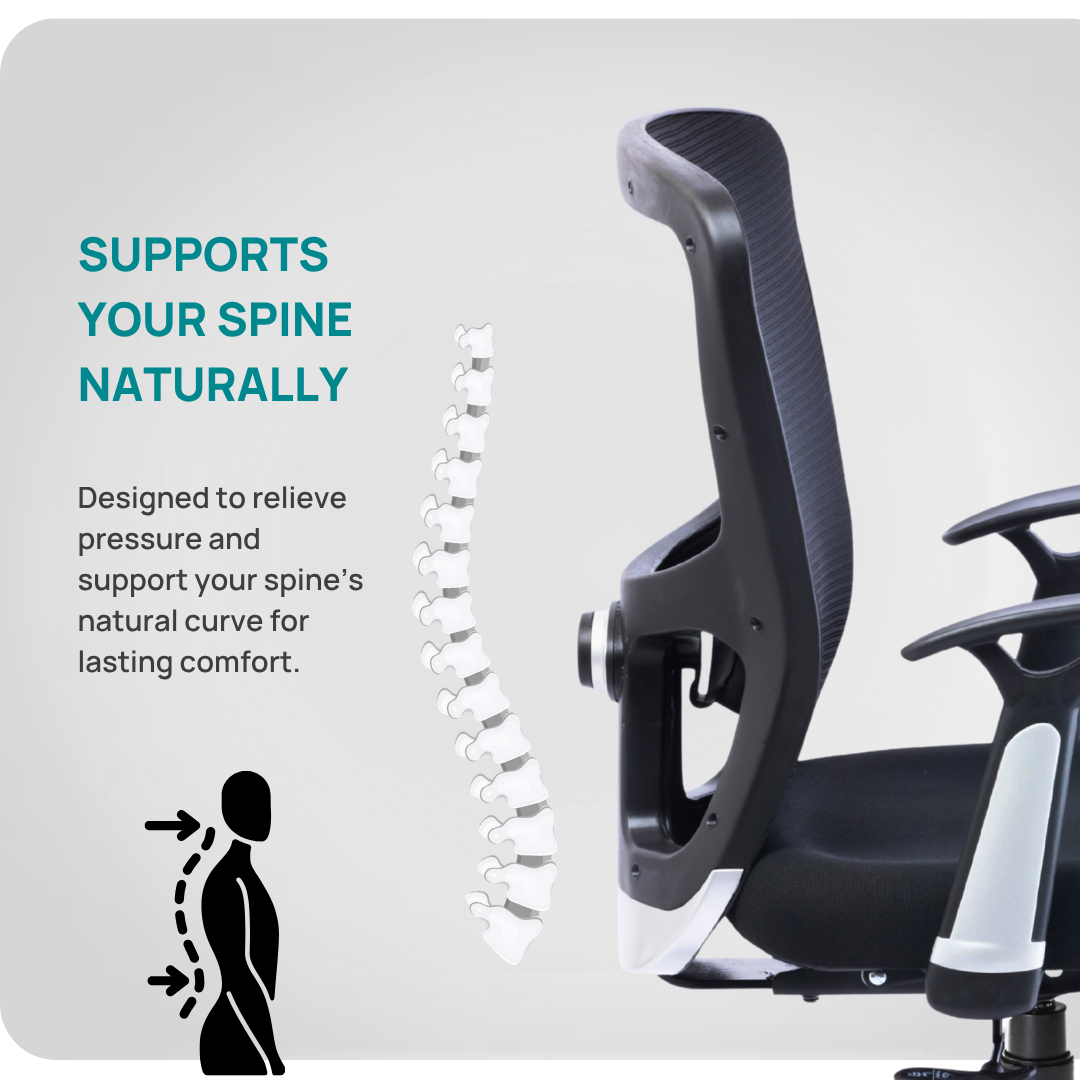 HUMAN METHOD VIBE Elite Series Office Chair Ergonomic Mid Back with Designer T-Shaped Fixed Wide Arms Black, HMVS02-EC01 5