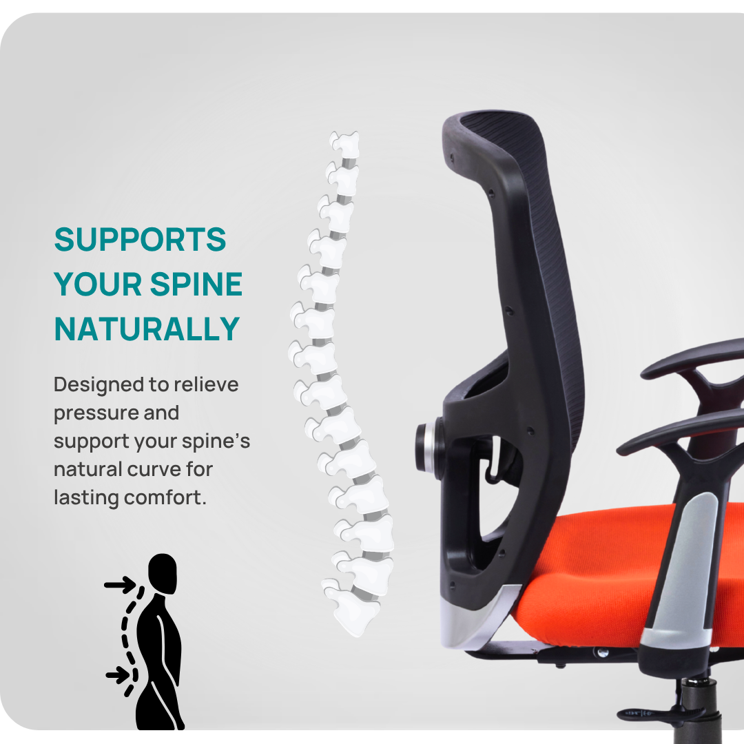 HUMAN METHOD VIBE Elite Series Office Chair Ergonomic Mid Back with Designer T-Shaped Fixed Wide Arms Black & Orange, HMVS02-EC03 2