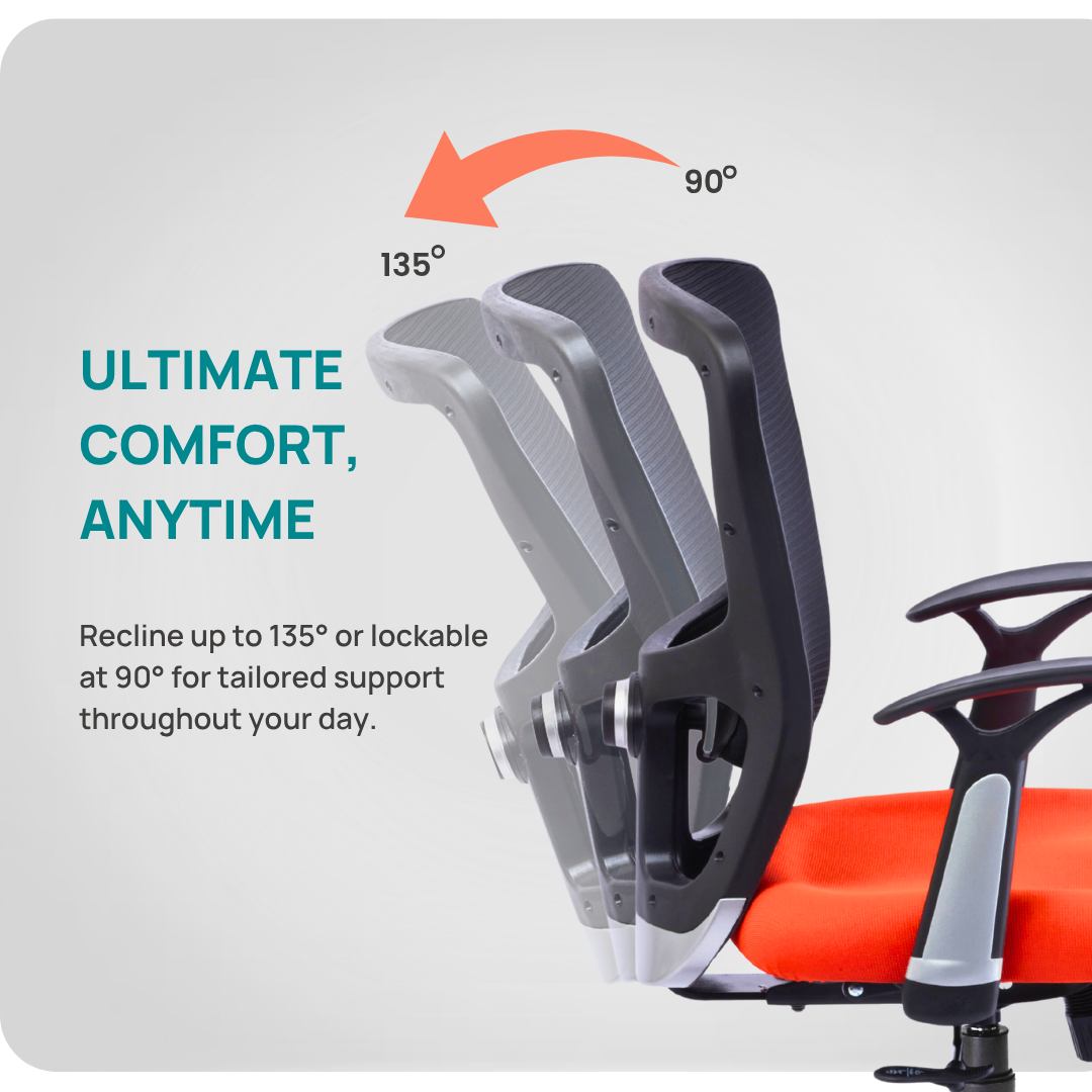 HUMAN METHOD VIBE Elite Series Office Chair Ergonomic Mid Back with Designer T-Shaped Fixed Wide Arms Black & Orange, HMVS02-EC03 3