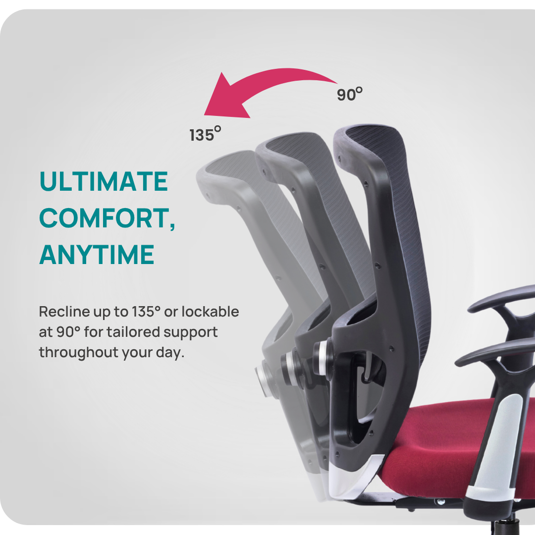 HUMAN METHOD VIBE Elite Series Office Chair Ergonomic Mid Back with Designer T-Shaped Fixed Wide Arms Black & Maroon, HMVS02-EC05 2