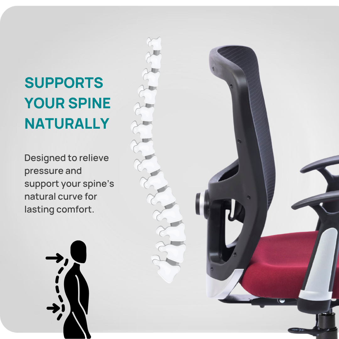 HUMAN METHOD VIBE Elite Series Office Chair Ergonomic Mid Back with Designer T-Shaped Fixed Wide Arms Black & Maroon, HMVS02-EC05 3