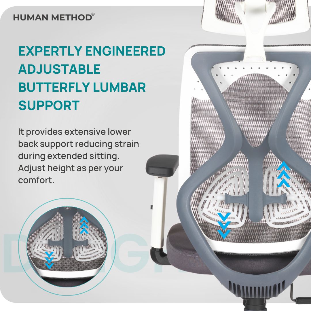HUMAN METHOD DELIGHT Series Revolving Office Chair Ergonomic High Back with Multi Lock & Seat Slider White & Grey, HMDL01-PR12 2