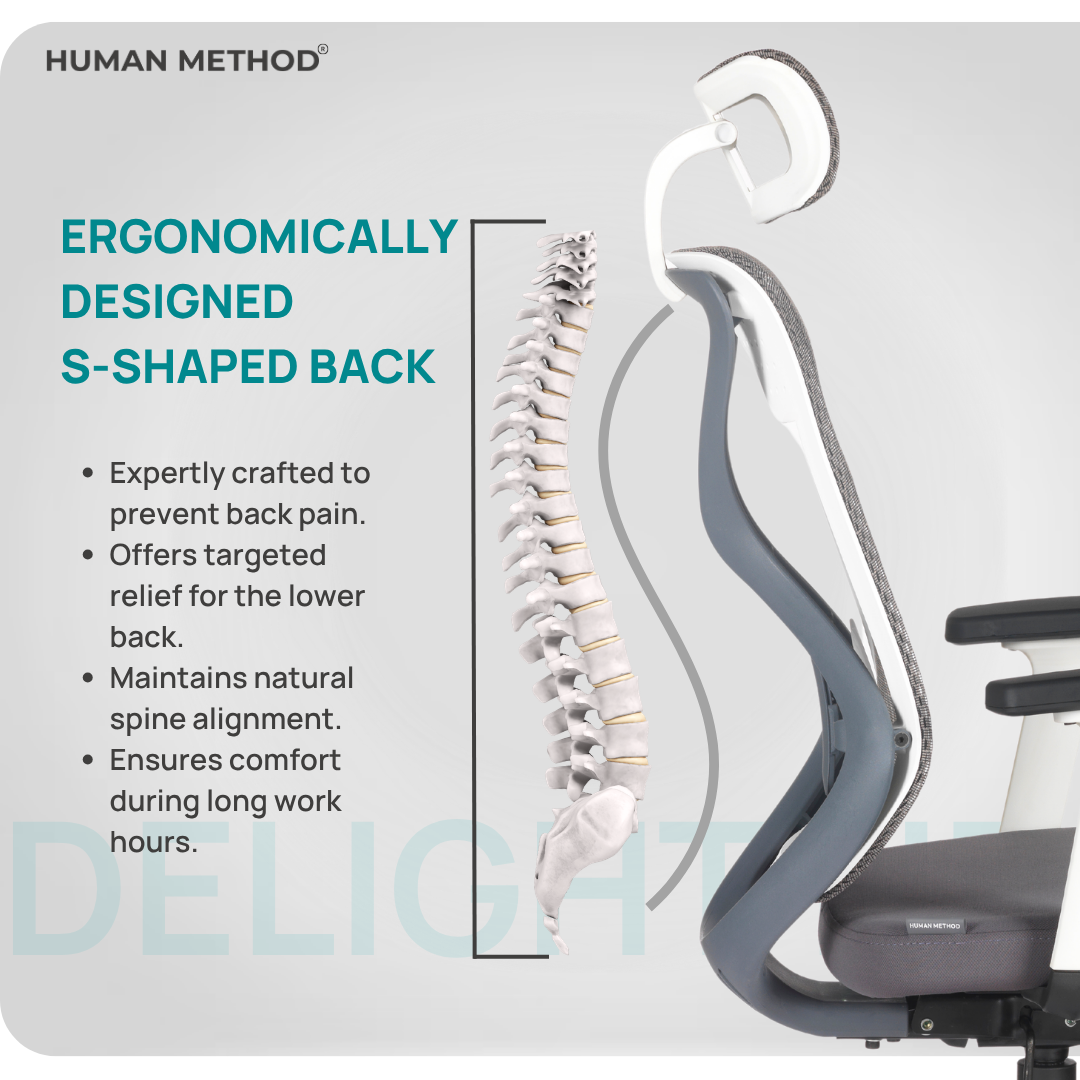 HUMAN METHOD DELIGHT Series Revolving Office Chair Ergonomic High Back with Multi Lock & Seat Slider White & Grey, HMDL01-PR12 4