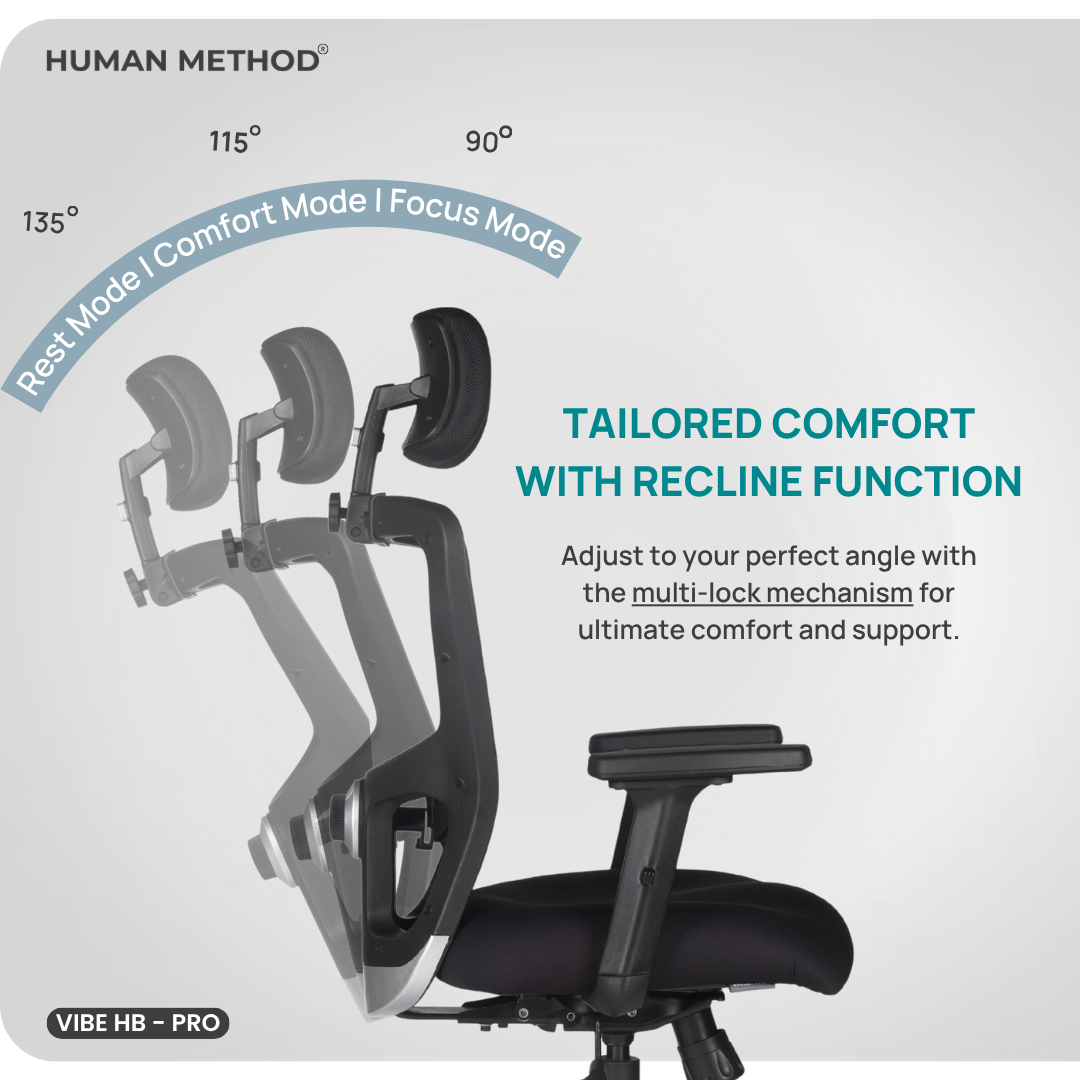 HUMAN METHOD VIBE PRO Series Premium Office & Study Chair Ergonomic Breathable Mesh High Back Black, HMVS01-PR01 4