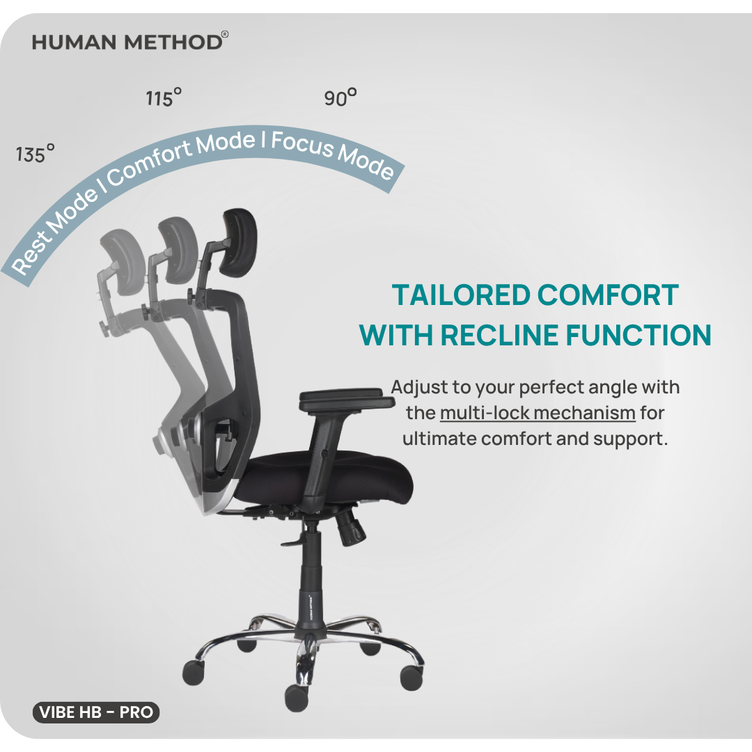 HUMAN METHOD VIBE PRO Series Premium Office & Study Chair Ergonomic Breathable Mesh High Back Black, HMVS01-PR01 5