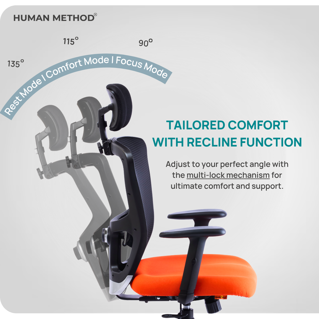 HUMAN METHOD VIBE PRO Series Premium Office & Study Chair Ergonomic Breathable Mesh High Back Black & Orange, HMVS01-PR03 2