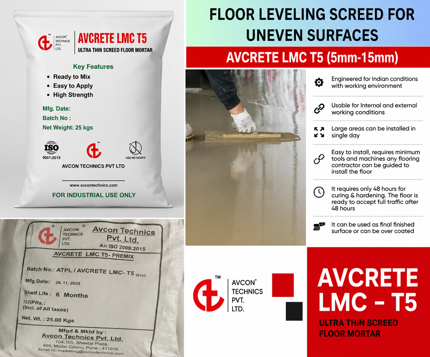 Heavy Duty Industrial Floor Screed 5 to 15 mm High Strength Fast Cure Avcrete LMC T5, 25 kg Bag 2