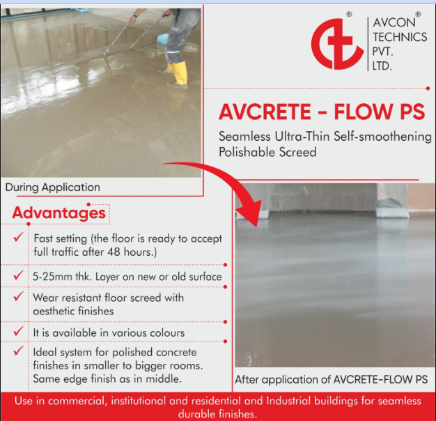 Avcrete Flow PS Self Smoothing Cementitious Floor Screed (5–15 mm) Polishable Concrete Overlay 2