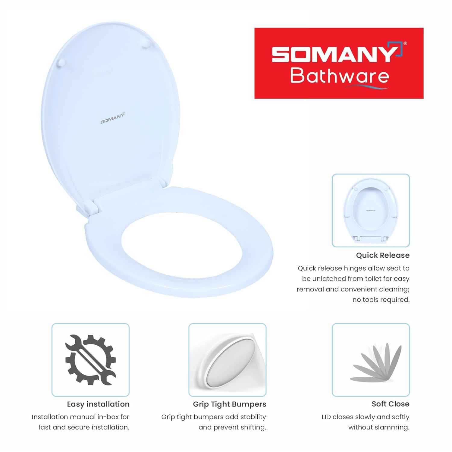 Compact Soft Close Toilet Seat Cover for Bathroom(17118001186101) 2