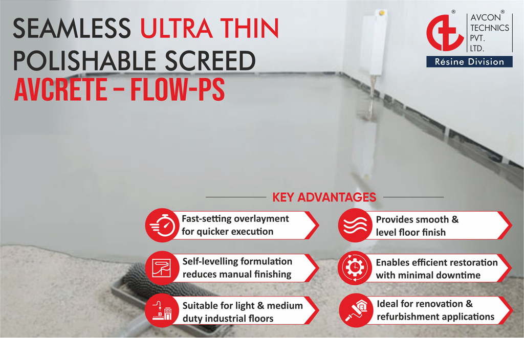 Avcrete Flow PS Self Smoothing Cementitious Floor Screed (5–15 mm) Polishable Concrete Overlay 4