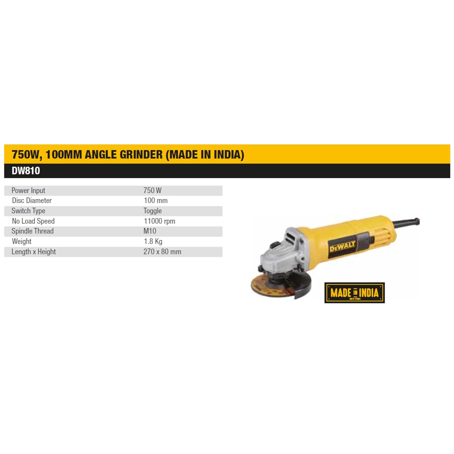 DEWALT DW810 750W 4 inch (100mm) Heavy Duty Small Angle Grinder with Toggle Switch (New Model)(DW810 IN) 3
