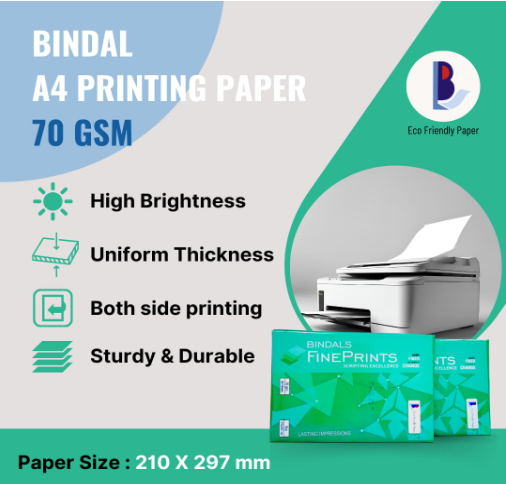 Bindal White Copier Paper | A4 Size | 70 GSM | 10 Reams & 500 Sheets per ream | Bright Plain Printing Paper | Fine Quality & Eco-friendly(Bindal White Copier Paper | A4 Size) 3