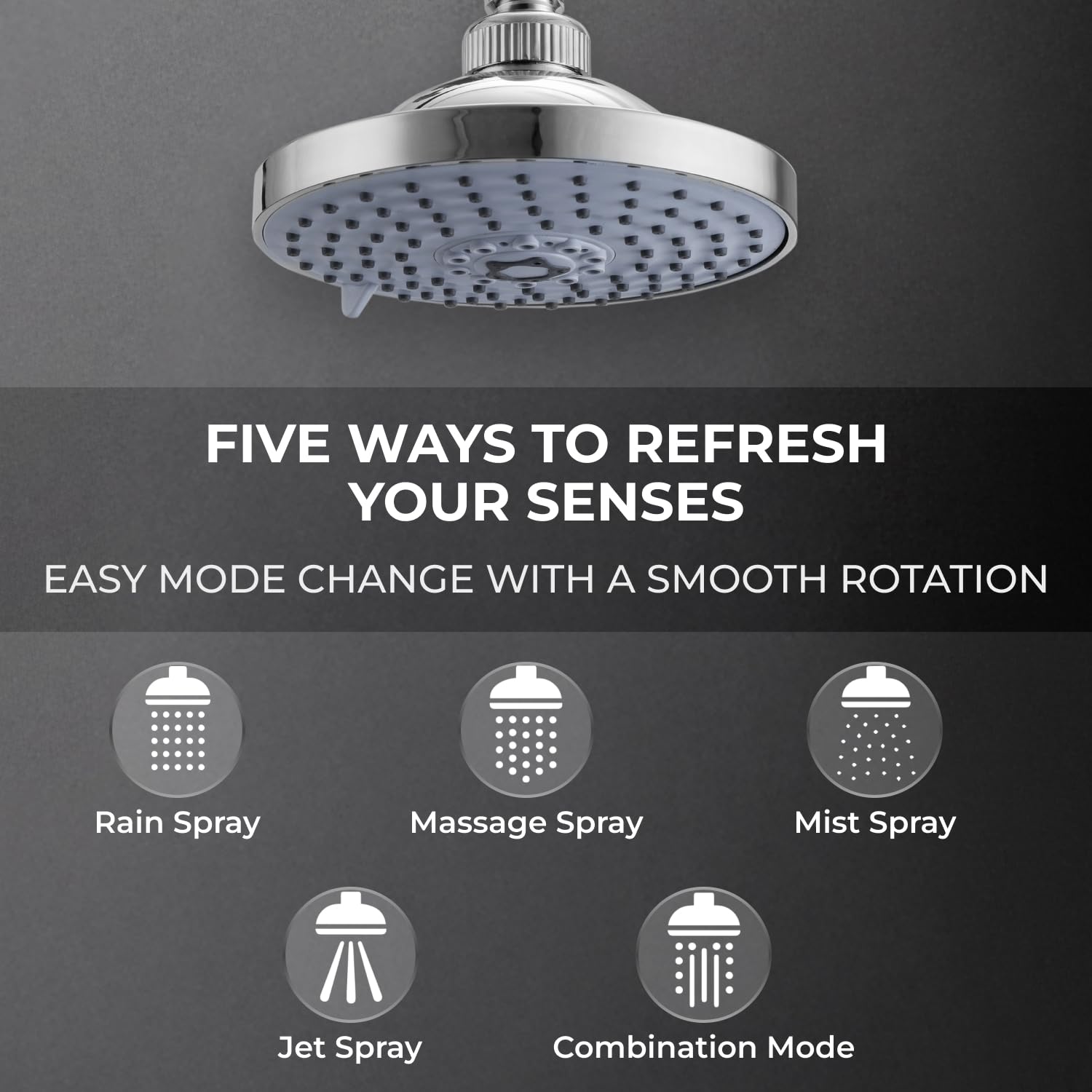 Somany Frescia 6-Inch 5-Function Overhead Shower – ABS Body, Multiflow Spray, Adjustable Angle(272141120011) 3