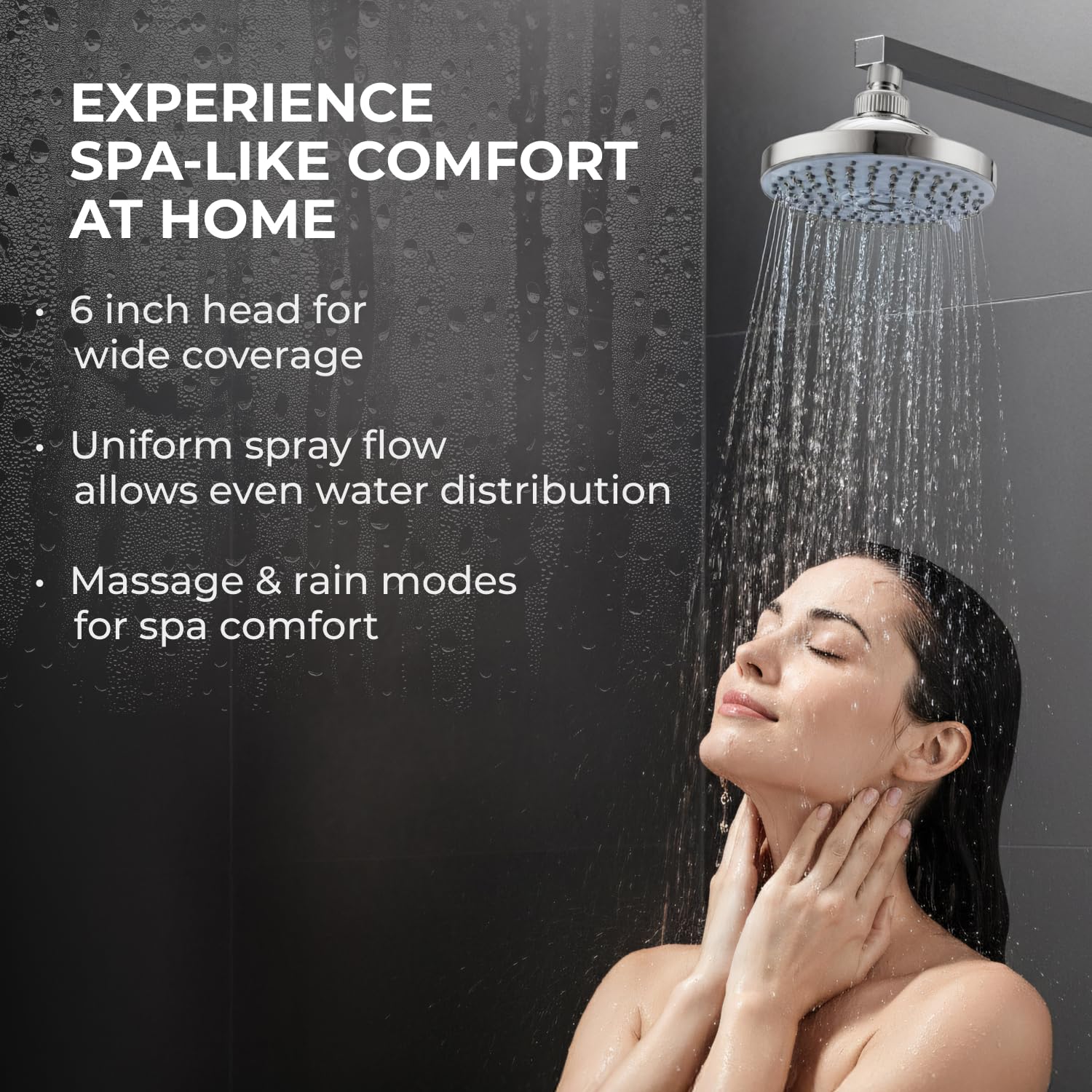 Somany Frescia 6-Inch 5-Function Overhead Shower – ABS Body, Multiflow Spray, Adjustable Angle(272141120011) 4