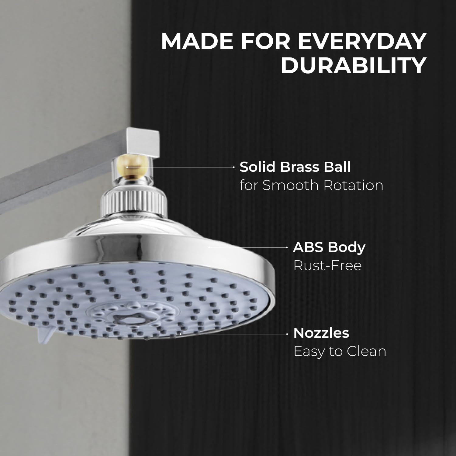 Somany Frescia 6-Inch 5-Function Overhead Shower – ABS Body, Multiflow Spray, Adjustable Angle(272141120011) 5