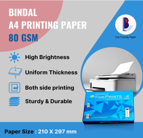 Bindal White Copier Paper | A4 Size | 80 GSM | 10 Reams & 500 Sheets per ream | Bright Plain Printing Paper | Fine Quality & Eco-friendly(Bindal A-4 80 GSM) 2