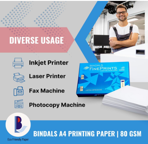 Bindal White Copier Paper | A4 Size | 80 GSM | 10 Reams & 500 Sheets per ream | Bright Plain Printing Paper | Fine Quality & Eco-friendly(Bindal A-4 80 GSM) 3