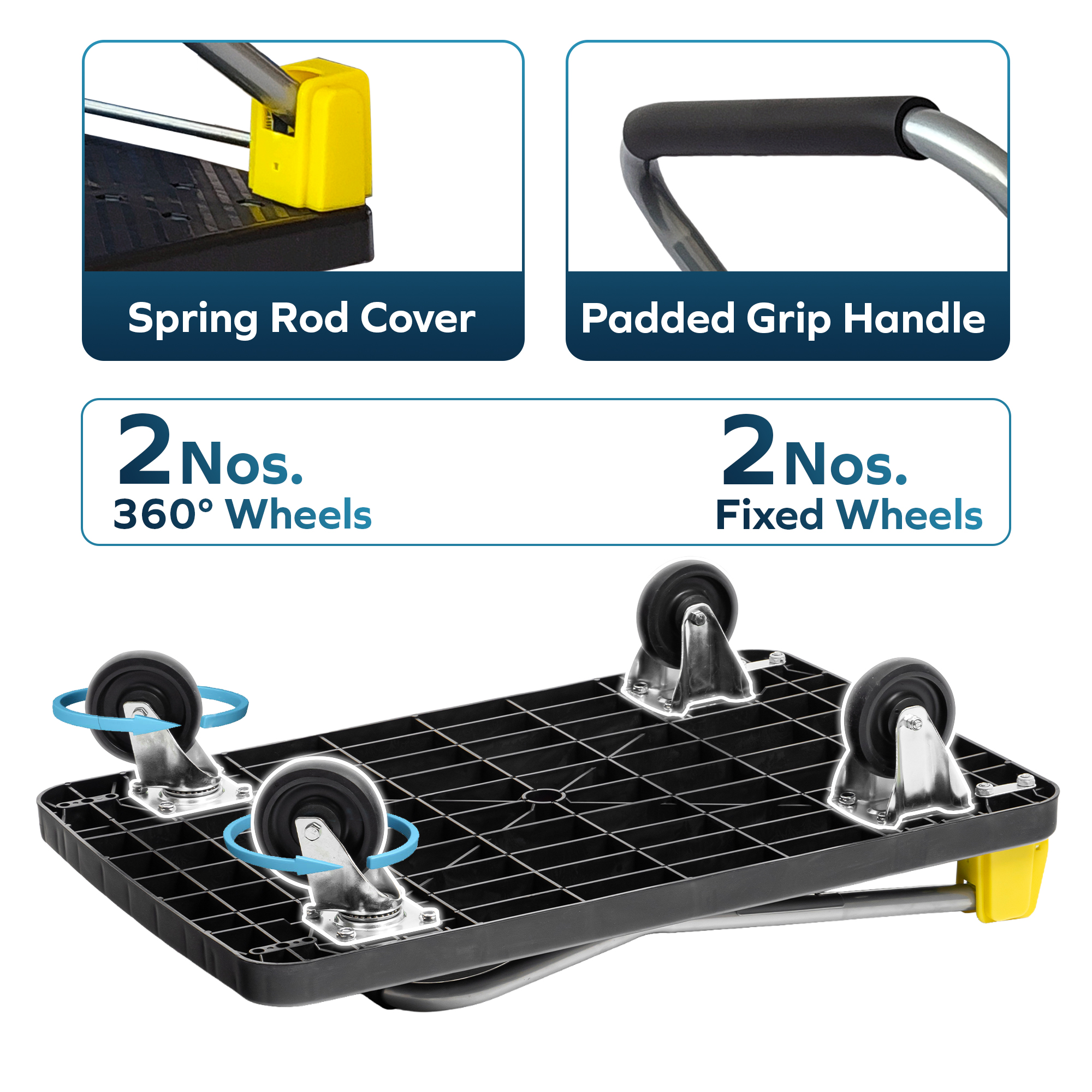 Corvids 400 Kg Portable Plastic Folding Hand Platform Trolley | 2-Year Warranty | Industrial Dolly Cart with 360° Rotating Wheels for Home and Warehouse Use 2