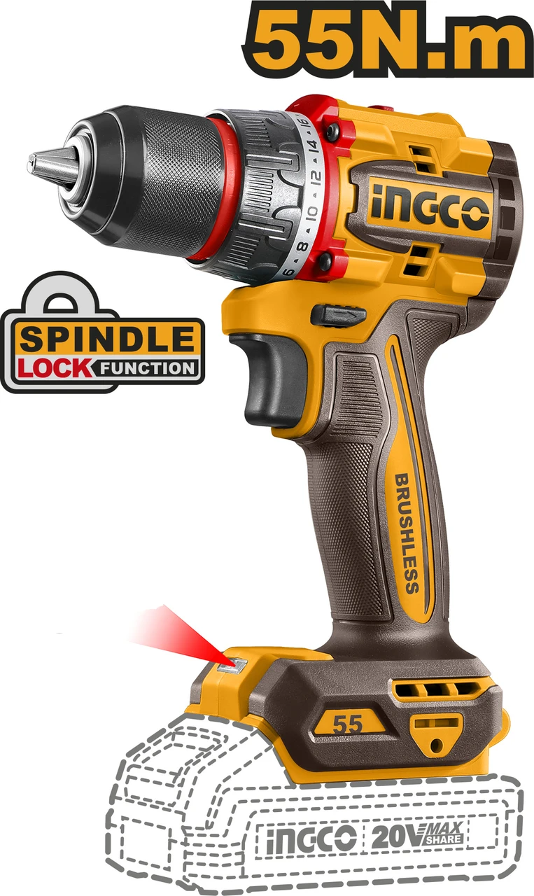 INGCO 55nm Compact Brushless Cordless Drill (13 mm Chuck Size)(CDLI205582) 2