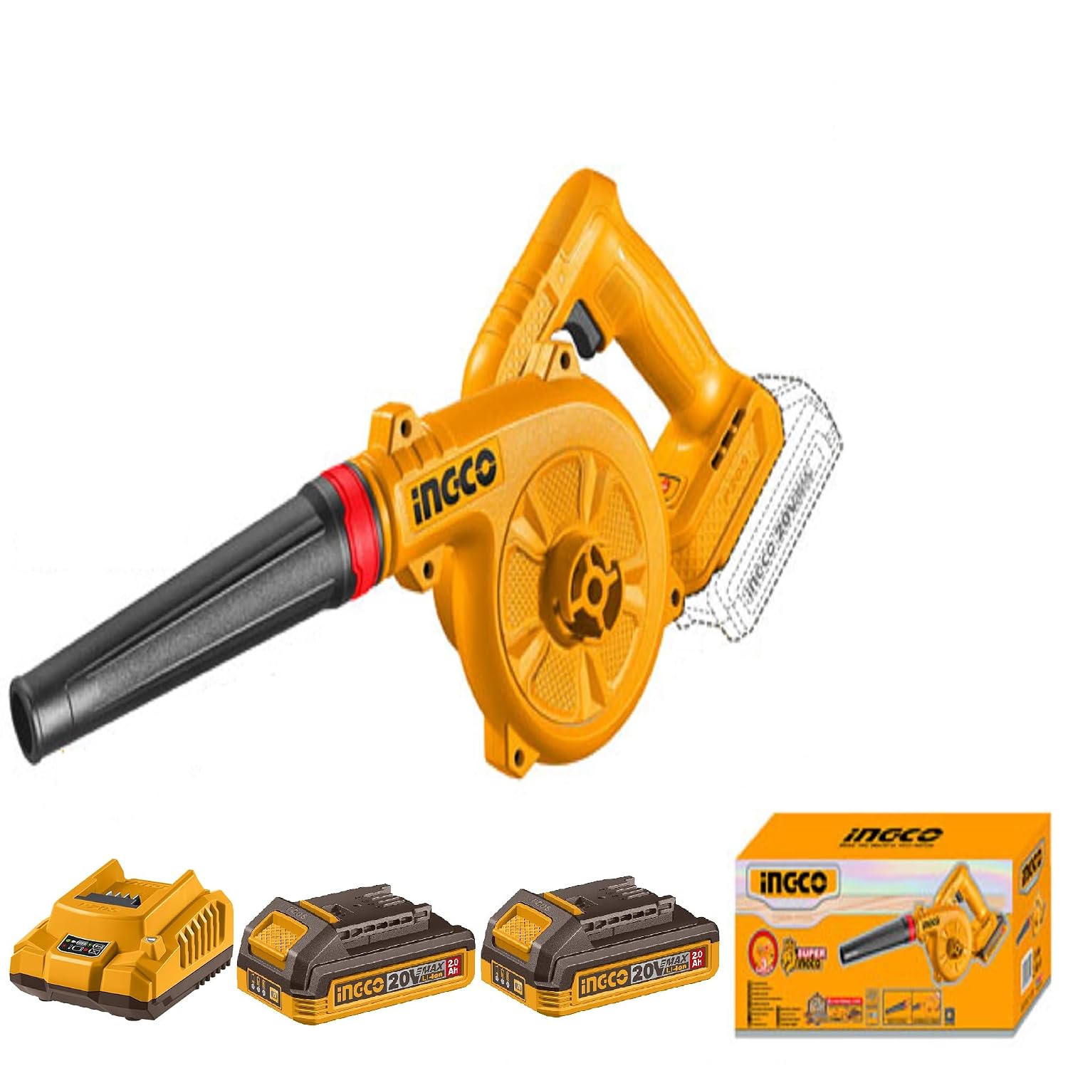Ingco 2.8m³/min Air Volume Rate 20V Cordless 3-Speed Setting Air Blower With Battery & Charger, 13000/16000/19500 RPM (CABLI20682) 2