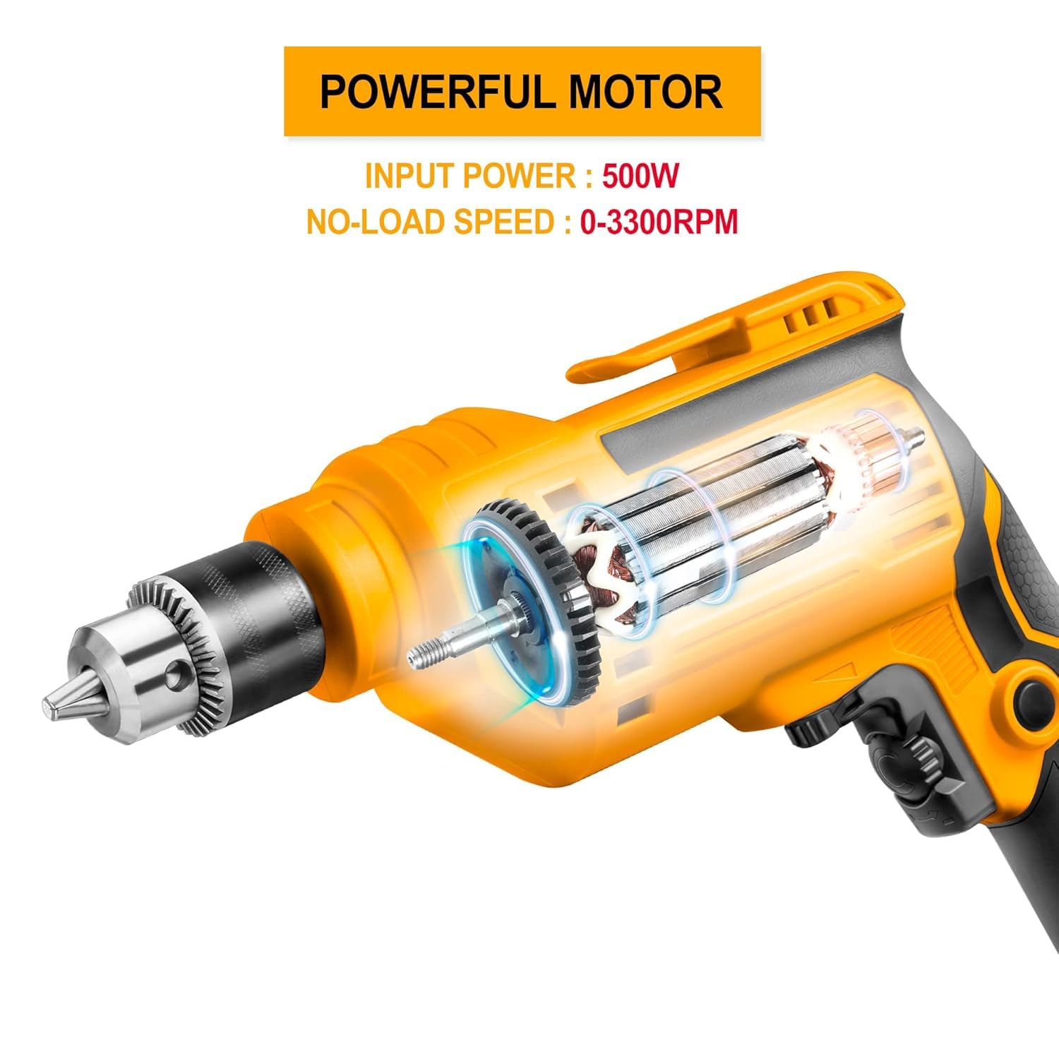 INGCO 550W Electric Drill | 0-3300RPM Variable Speed, Forward/Reverse, Max 10mm Drilling Capacity | with Extra Carbon Brushes(ED55038) 4