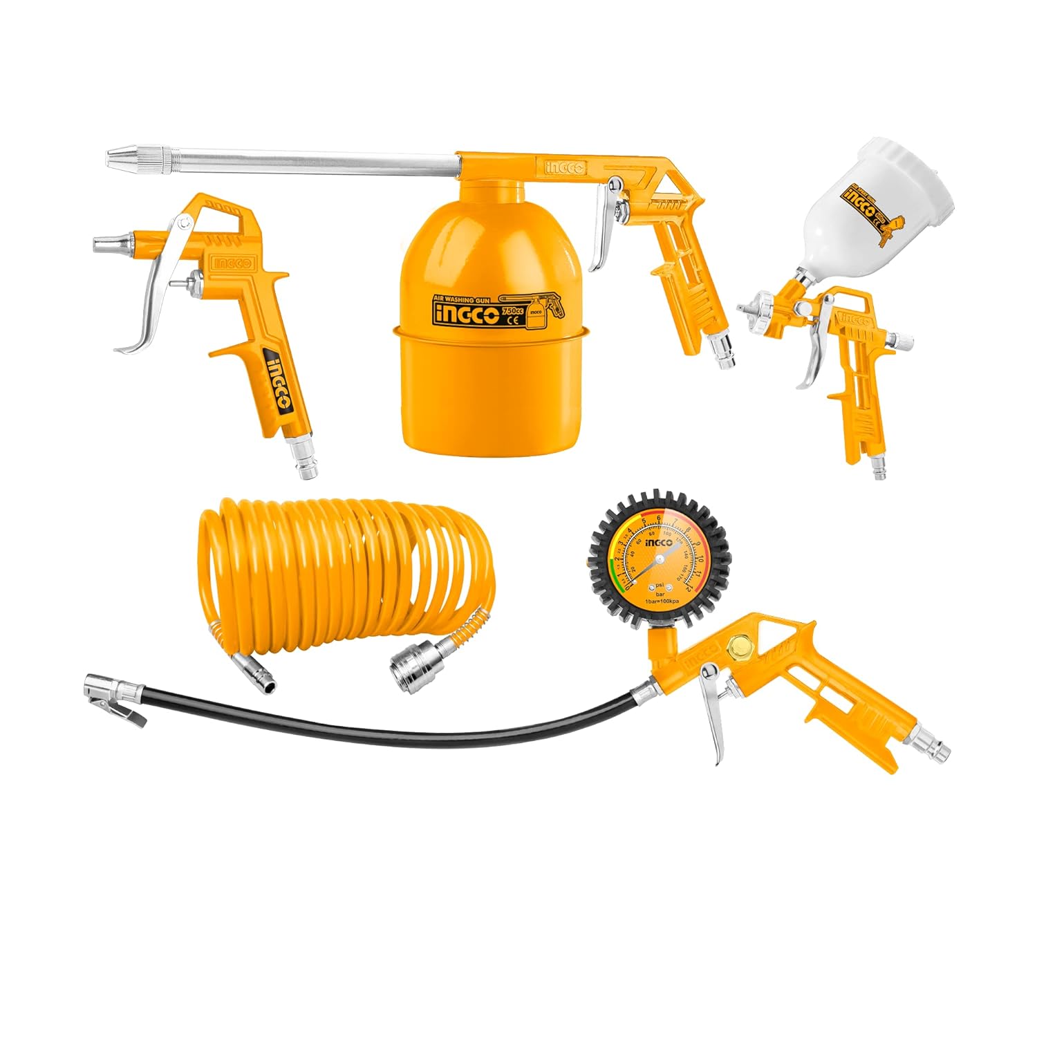 Ingco 5 Pcs Air Tools Set Including Air Blow Gun, Air Spray Gun, Air Washing Gun, Air Tire Inflating Gun.(AKT0053-3) 2