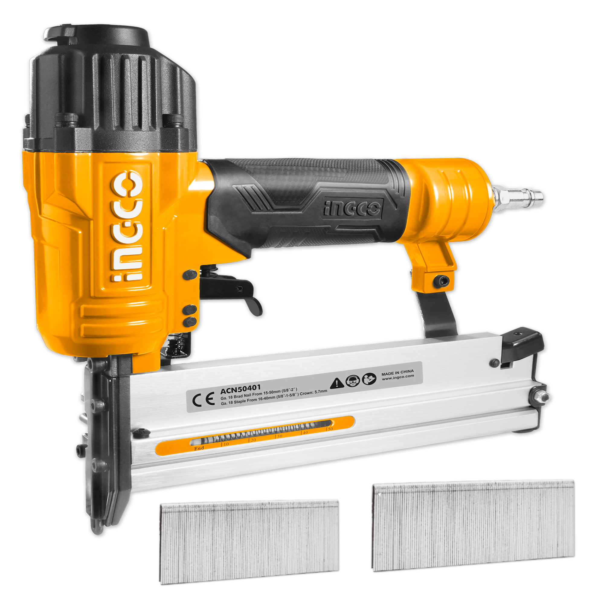 INGCO Air nailer Ga18 | 100pcs Capticaty | 4 Type Connector | 0.4-0.7Mpa with 1000pcs Brad Nails & 200pcs Staples, for Wood, (ACN50401) 3