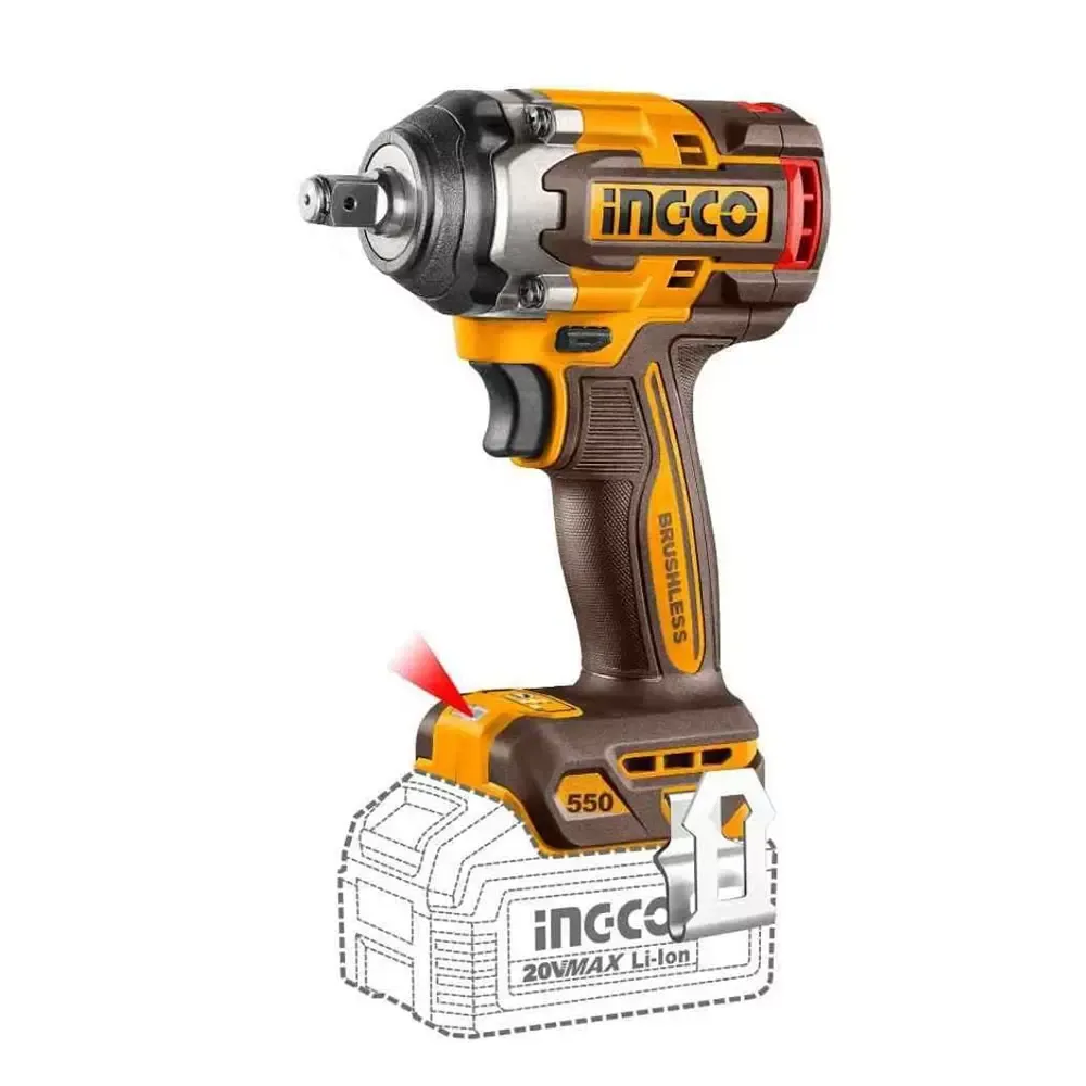 Ingco 12.5mm (1/2") 20V Cordless Brushless, 550 Nm Torque Impact Wrench, 0-1500/0-2000/0-2500 RPM (CIWLI2055) 2