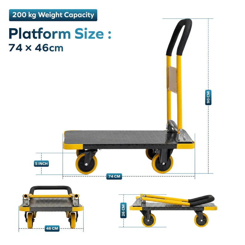 Corvids 200 Kg Heavy-Duty Folding Metal Hand Platform Trolley/Truck | 2-Year Warranty | Portable & Compact Industrial Dolly Cart with 360 Rotating Wheels for Home, Office & Warehouse Use 2
