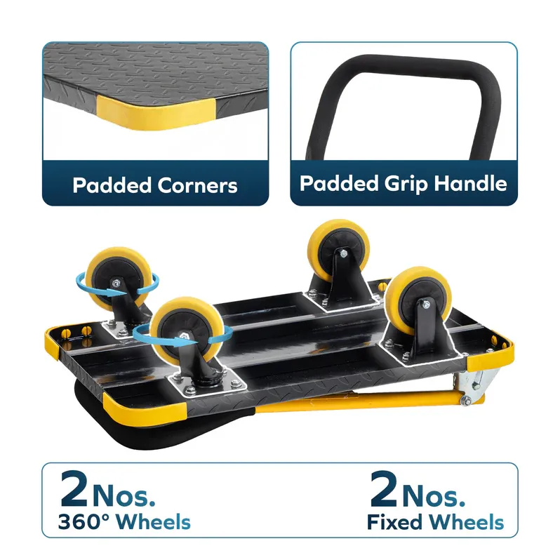 Corvids 200 Kg Heavy-Duty Folding Metal Hand Platform Trolley/Truck | 2-Year Warranty | Portable & Compact Industrial Dolly Cart with 360 Rotating Wheels for Home, Office & Warehouse Use 3