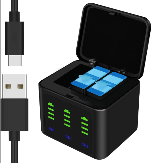 LRSA 3-Channel GoPro Hero 5 Battery Charger | Fast USB Charging for GoPro Hero 5 | Smart & Safe Charging 3