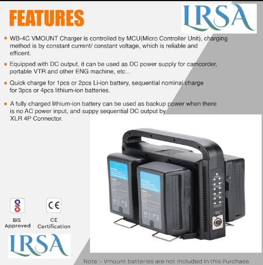 LRSA 4 Channel V-Mount Battery Charger BP-4CH 4 Channel V-Mount/V Lock Battery Charger with DC 16.5V Power Supply Output Compatible with Any V-Mount Battery(Battery Not Included) – LRSA 2