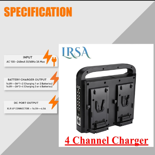LRSA 4 Channel V-Mount Battery Charger BP-4CH 4 Channel V-Mount/V Lock Battery Charger with DC 16.5V Power Supply Output Compatible with Any V-Mount Battery(Battery Not Included) – LRSA 4