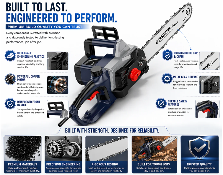 JRSDRIVE ECHS 400N Electric Chain Saw | 1600W High-Efficiency Motor  Rapid 600m/min Cutting Speed 2