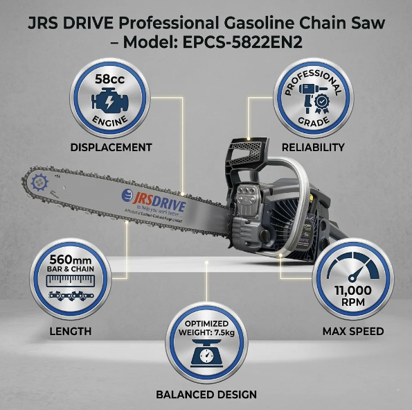 JRSDRIVE 58CC Gasoline Chainsaw (EPCS-5822ENP2) - Professional Heavy-Duty Wood Cutter with 22" Guide Bar 2