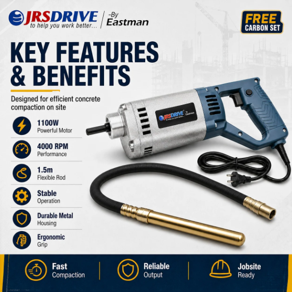 JRSDRIVE Electric Concrete Vibrator 1100W – 1.5m Rod for Concrete & Cement Work EEVR1.5 4