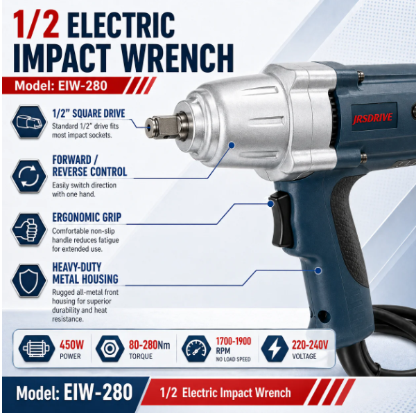JRSDRIVE EIW-280 Corded Electric Impact Wrench - Industrial Grade Powerful Motor with Variable Speed and High Product Durability 4