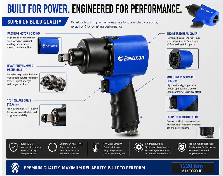 JRSDRIVE EAIW-949 Heavy Duty Pneumatic Impact Wrench – High Performance 1/2" Drive Tool for Mechanics 2
