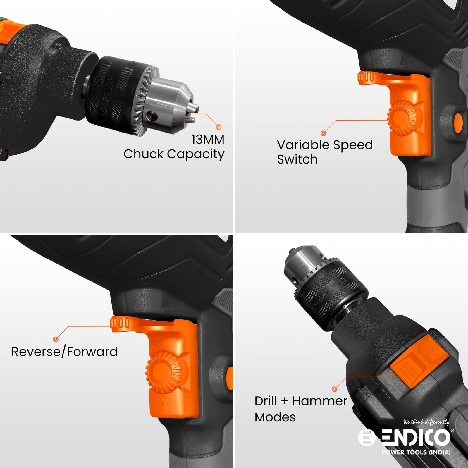 Impact Hammer Drill D13H-V 13MM Variable Speed 850W 2800 RPM 3