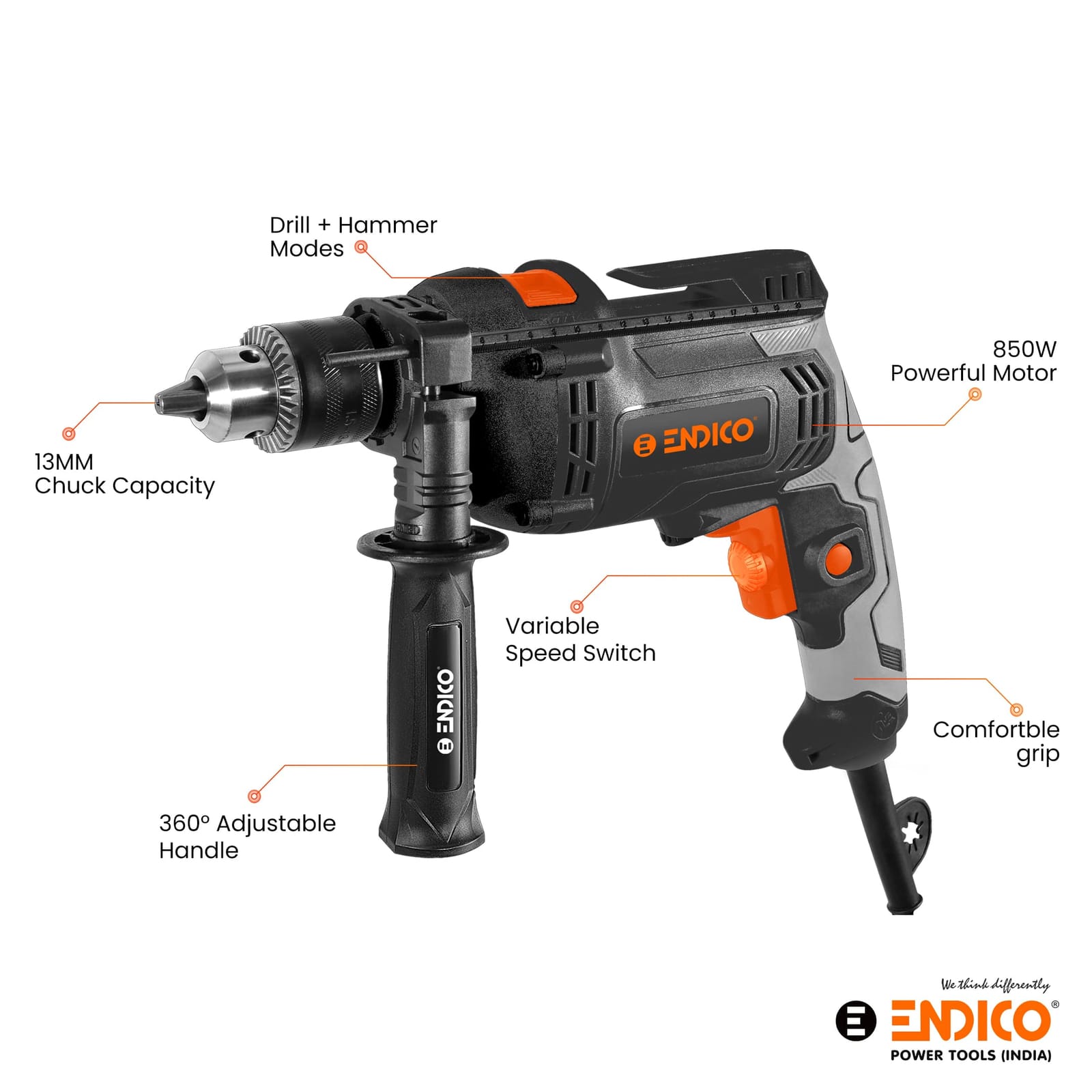 Impact Hammer Drill D13H-V 13MM Variable Speed 850W 2800 RPM 2