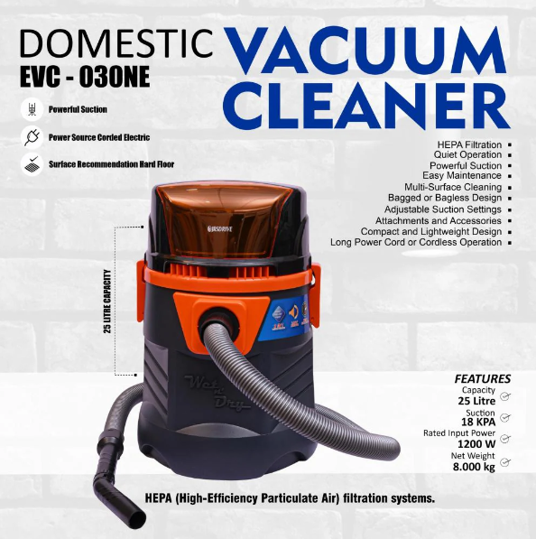 JRSDRIVE Best Domestic Vacuum Cleaner, 18 Kpa, Rate, 1200W, 25 Lt (EVC-030NE) 2