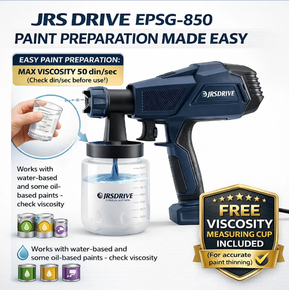 JRSDRIV Electric Paint Spray Gun 400W, 800ml Tank Capacity with Adjustable Flow Control, 3 Spray Patterns, and 2.6mm Nozzle for DIY Furniture, Walls, and Automotive Painting. EPSG-850 3