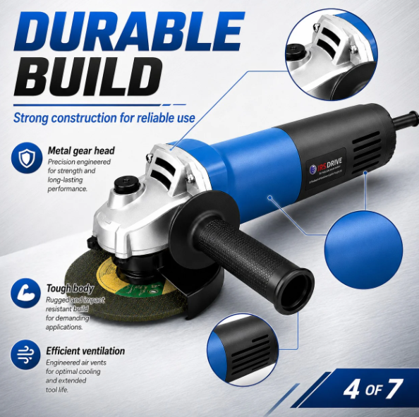 JRSDRIVE EDG-100 Angle Grinder - 100mm (4-Inch) Wheel Dial, 680W Powerful Motor, 10500 RPM for Cutting & Grinding 3