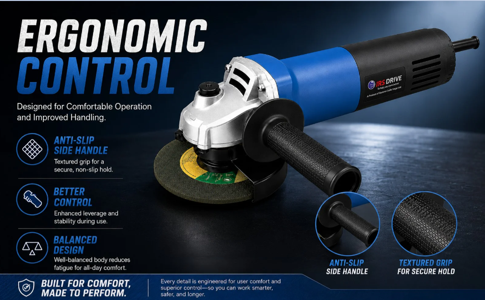 JRSDRIVE EDG-100 Angle Grinder - 100mm (4-Inch) Wheel Dial, 680W Powerful Motor, 10500 RPM for Cutting & Grinding 4