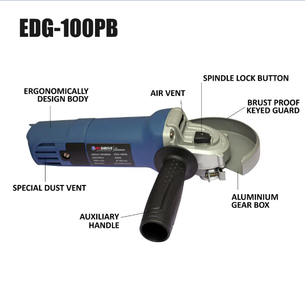 JRSDRIVE EDG-100PB Heavy-Duty Angle Grinder – 850W High-Power Motor & Soft Start Technology 5