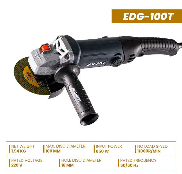 JRSDRIVE EDG-100T 850W Grinder | 100mm (4") Disc | Aluminum Gear Housing & Burst-Proof Guard 3
