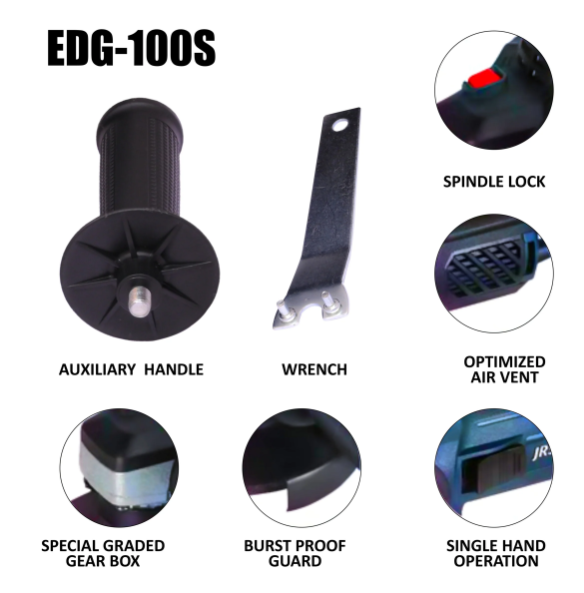 JRSDRIVE 100mm Angle Grinder Machine EDG-100S | 1100W Heavy Duty Motor | 11000 RPM | Cutting & Grinding Tool 3