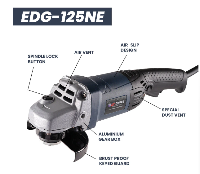 JRSDRIVE EDG-125NE Heavy Duty Angle Grinder 125mm – 1350W Motor, Adjustable 3000-9000RPM Speed 2